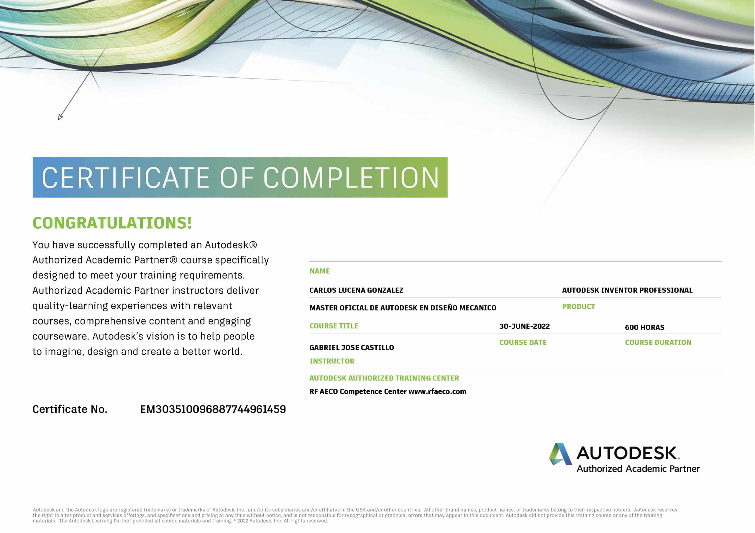 Certificado Oficial de Autodesk