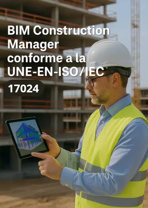 BIM Construction Manager supervisando modelo digital en obra
