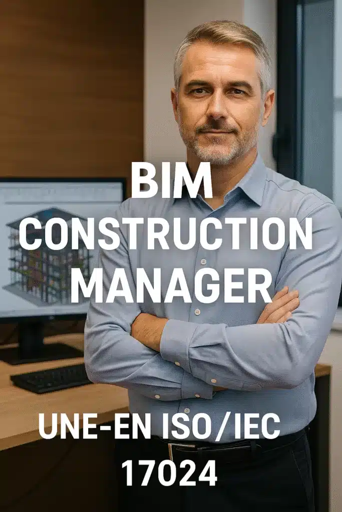 BIM Construction Manager supervisando modelo digital en obra