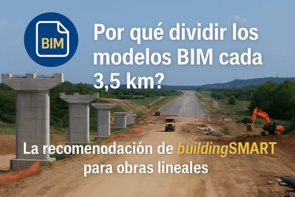 Obra lineal con maquinaria donde se ilustra la recomendación de buildingSMART de dividir modelos BIM cada 3,5 km