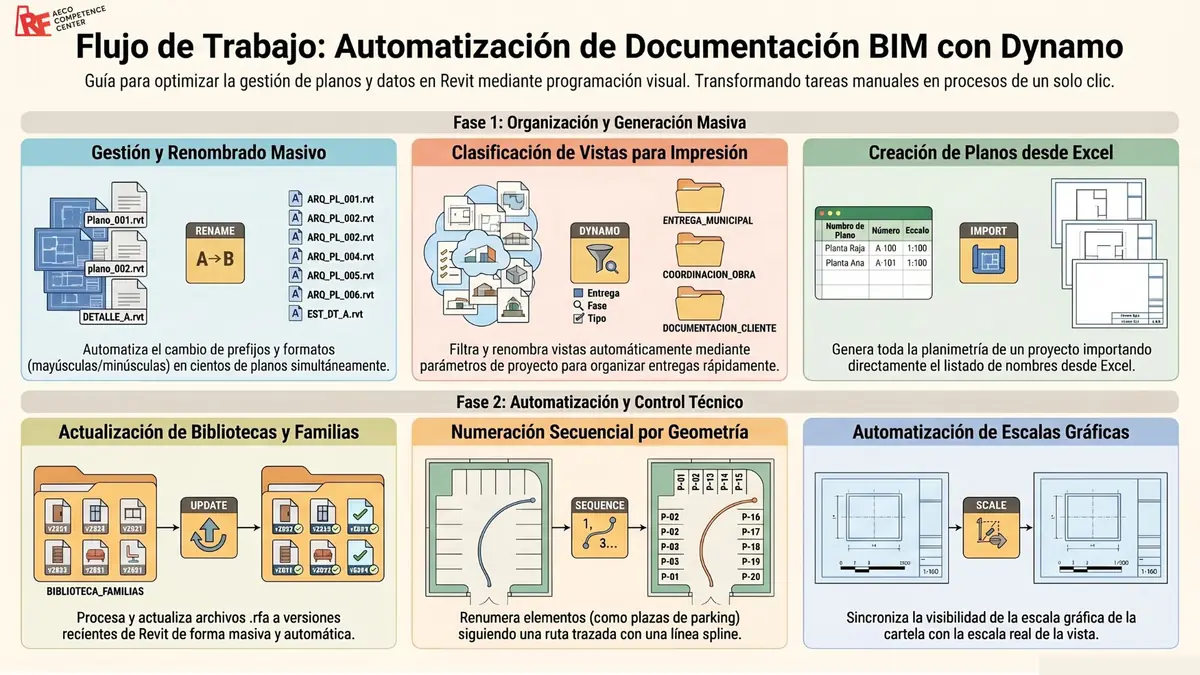 Infografía del temario del curso Productividad BIM con Dynamo de RF AECO