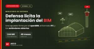 Infraestructura militar en modelo BIM: hangar, torre de control y radar con formatos IFC, BCF e IDS